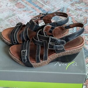 Naya Lea Black and Brown Wedge Sandals